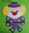 Clown mit großer lila Schleife