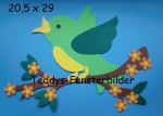 Vogel auf Blütenzweig grün